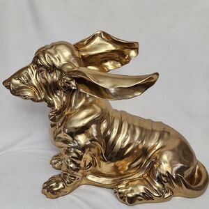 Gold Ceramic Basset Hound Figurine - Decorative Home Art LIFE SIZE 20"X30"